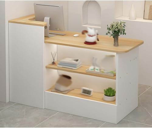 Taifuan Empfangstresen mit Schreibtisch, Empfangstheke Bartheke, Empfangstheke Kosmetikstudio Klein, Empfangstresen l Form für Praxis Kassentheke(Walnut/Left,120x100x45cm)