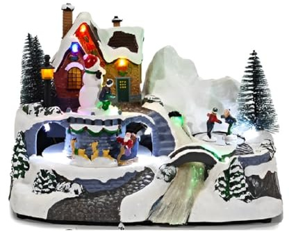 Villaggio Natalizio Animato con Luci Musica e Movimento con Slitta e renne babbo natale pupazzo di neve casa illuminata bambini gioiosi (decoro 1)