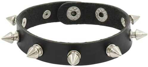 XIGAWAY Bracciale con borchie a fila singola, polsino in pelle con rivetti in metallo, per uomo e donna, nero rosso, estate 2025, Misura unica, Pelle, Nessuna pietra preziosa