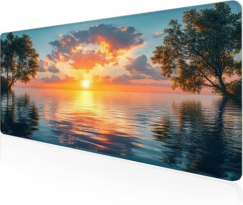Musmatta Afterglow spelmusmatta träd stor skrivbordsmatta 1 600 x 800 x 3 mm, arbete från hem väsentligheter halkfri gummibas speciell texturerad vattentålig yta slitstark för kontor bärbar dator Y1
