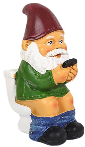 Divertidos gnomos de jardín de 5.0 in de alto, estatua de gnomo travieso sentado en el inodoro, lectura de teléfono, resina impermeable, decoración de gnomos medio desnudos para patio, patio, césped