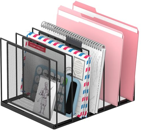 RITOLLO Schreibtisch Organizer mit 5 Fächern, Dokumentenhalter & Aktenhalter aus Metall, vertikaler Stehsammler für Büro & Homeoffice, Schwarz