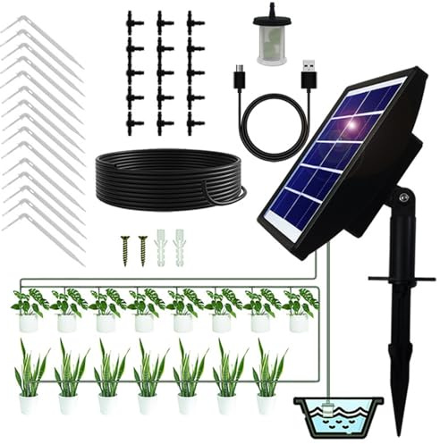 Guaber Smart Solar Irrigazione per Giardini con Allarme e Supporti 15 Vasi Irrigazione Solare Automatico Drip Irrigazione Set