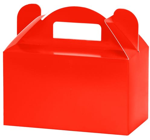 30 Stück Geschenkboxen mit Henkeln, 15x9x9 cm Papiertüten Bonbonkästen, Stabiler Karton Giebelkisten für Kindergeburtstag, Babyparty, Hochzeit, Halloween, Weihnachten(rot)