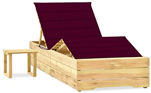 Tmriohed Lettino da Giardino con Tavolo e Cuscino Lettino da Giardino in Legno di Pino Impregnato, Schienale Regolabile e Poggiapiedi Mobili da Giardino per Esterno 198x90 cm