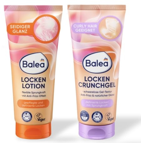 Balea Locken Pflege-Set 2er Pack: Lockenlotion & Locken Crunchgel für lockiges Haar, Anti-Frizz Effekt, definierte Locken, flexible Sprungkraft & natürlicher Glanz, Curly Hair Methode Styling Duo