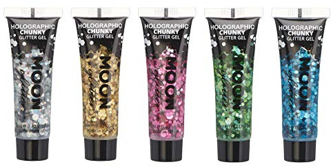 Holographisches Gesichts & Körper Chunky Glitzer Gel von Moon Glitter - 12ml - Set mit 5 Farben - Glitzer Gesichtsfarbe