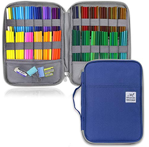 YOUSHARES Trousse à Crayon de Couleur avec 96 Trous - Etui à Crayon de Grande Capacité en Tissu Oxford pour Adults,Artists (Bleu)