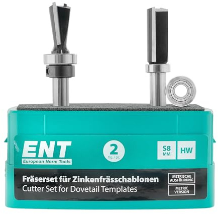 ENT 09043 2-tlg. Fräser-Set für metrische ENT-Frässchablone, für hochwertige Zinkenverbindungen