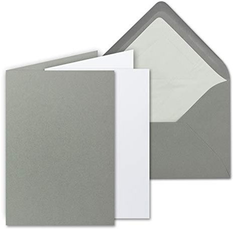 50 Sets - großes Kartenpaket, Graphit (Grau), matt, mit 50 Faltkarten, passenden weißen Einlegeblättern & 50 gefütterten Umschlägen - DIN B6, 12 x 17 cm - 120 x 170 mm
