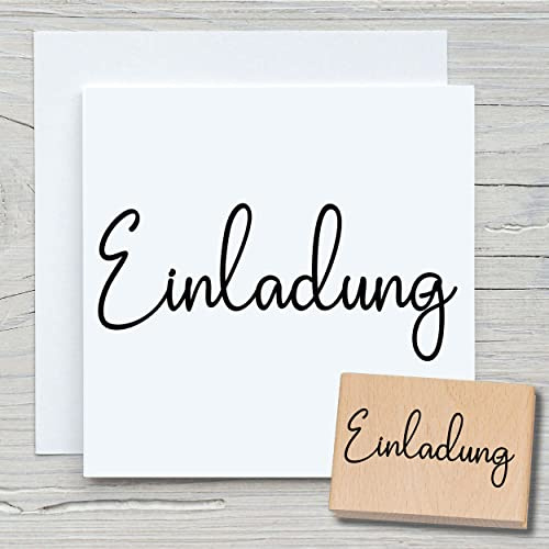 NEWSTAMPS Stempel Einladung 02 Motivstempel groß aus Holz & Gummi zum Karten und Geschenke basteln, Holzstempel für Geburtstag, Spruchstempel, Anlässe, Schrift, Scrapbook, Textilstempel, Deko