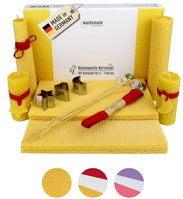 Bienenwachs Kerzen selber machen Set für 10 Bienenwachskerzen, DIY Bastelset bunt für Kinder & Erwachsene, Wachsplatten & Dochte, deutsche Bienenwachsplatten