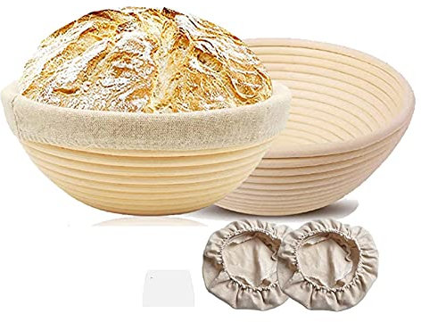 WlP 2 Cestini da Lievitazione Banneton Cestini da Lievitazione per Pane Rotondi, Ciotole di Lievitazione per Lievito in Rattan Naturale con Fodera in Tessuto, Raschietto per Pasta (Size : 7inch)