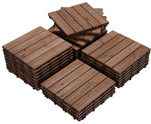 Yaheetech 30x30 cm Holzfliesen Terrassenfliesen Balkonfliesen Set Bodenbelag mit Drainage Klickfliesen, wetterfest, leicht verlegbar, 27 Stück, braun