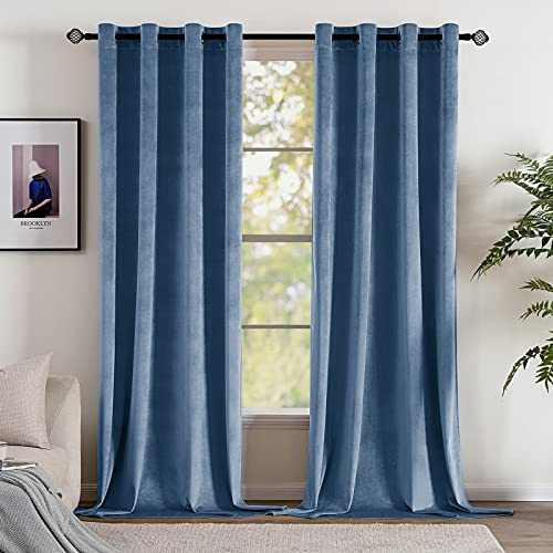 EMEMA 2 Stück Verdunklungsvorhang Samtvorhänge Blickdicht Vorhang mit Ösen Thermogardine Ösenvorhang Verdunkelungsgardinen für Schlafzimmer Wohnzimmer, 140 x 260 cm(B x H) Pfauenblau