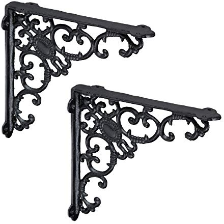 Relaxdays Regalwinkel antik, 4er Set, Regalträger Gusseisen, schwarz | Barocke Ornamente, Winkel für Regalboden, Vintage