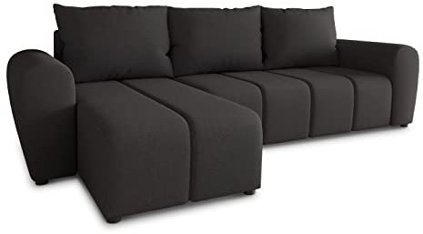 Ecksofa Cleo L mit Schlaffunktion - Sofa mit Bettkasten, Polsterecke, Couchgarnitur, Eckcouch, L-Form Couch, Sofagarnitur - Ottomane Universal (Schwarz (Soro 100))