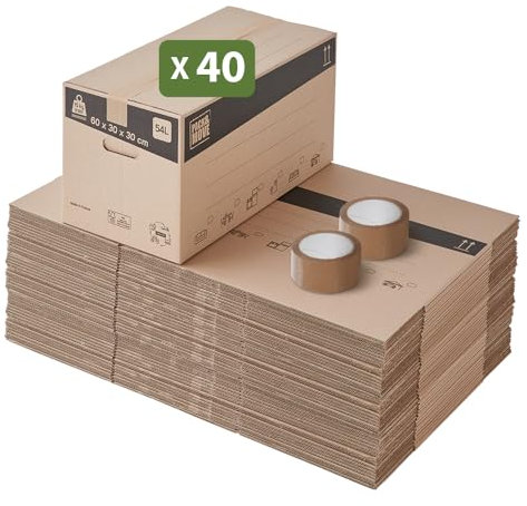 Pack de cajas de cartón para mudanza 54L - 60x30x30 cm - certificados FSC 70% - Pack and Move (40)