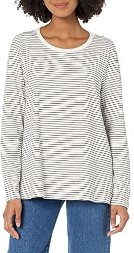 Amazon Essentials Women's Nursing T-Shirt, Black White Thin Stripe, M