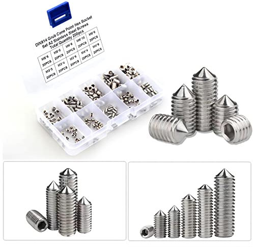Bailinks 200 Stück madenschrauben set, Cup Point Sechskantschraubensatz Gemischt M2 M3 M4 M5 M6 M8 Metrischer Sechskantkopf 304 Edelstahl Schraubensatz für Türgriffe, Wasserhähne