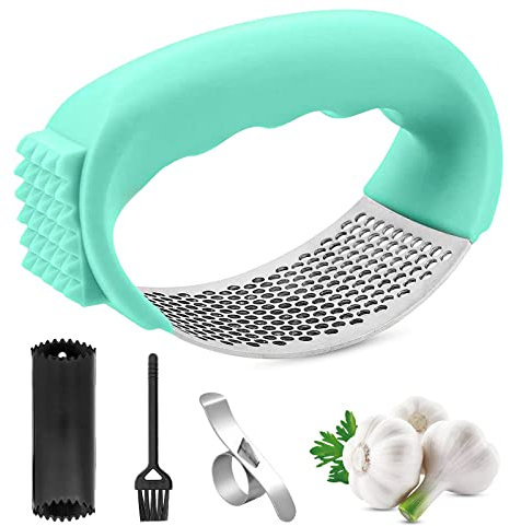 Emwel Ingwer-Knoblauchpresse Wippe – Kostenlos mit Orangenschäler Edelstahl Ingwer Knoblauchpresse Professioneller Knoblauchpresse und Edelstahl-Orangenschäler Set