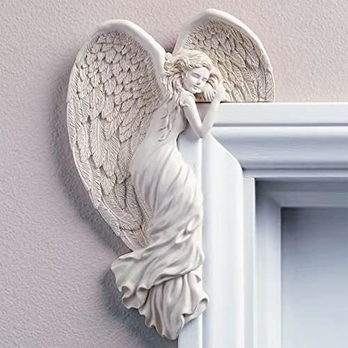 IBLUELOVER Ailes D'ange Ornement de Cadre de Porte Vintage Shabby Décor Interieur Noël Mariages Maison Jardin Statue de Murale Ivoire Sculpture à Angle Droit Objet de Décoration en Résine Artisanat