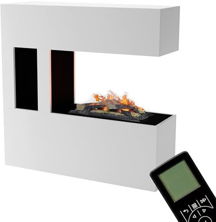 GLOW FIRE Wasserdampf Kamin Schiller Pocket (Standkamin) - Elektrokamin mit realistischen LED 3D-Flammen, Knistereffekt & Fernbedienung, 120x120 cm - Opti-Myst 600 Elektro Kamin mit Holz-Deko, Weiß