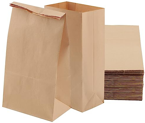 KEILEOHO 100 PCS 15.5 x 10 x 30cm Brown Food Paper Bags, Kraft Paper Lunch Bags without Handle, Brown Paper Sacks for Grocery Sandwich Food Party