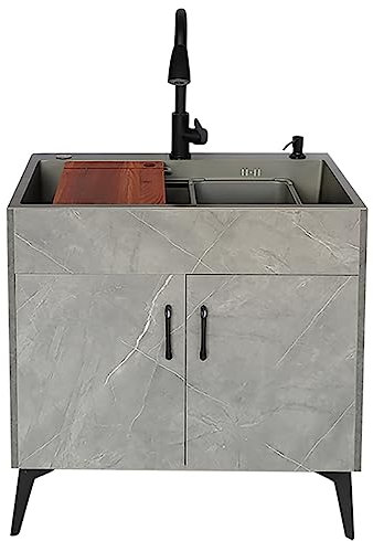 Mobiles Kommerziell Küche Spültisch Spültisch Einzelbecken Spüle Mit Unterschrank Abtropfbrett Mit Wasserhahn Outdoor Garage Garten Camping Keller Ausgussbecken Mit Abfluss Sieb (Color : Pull faucet