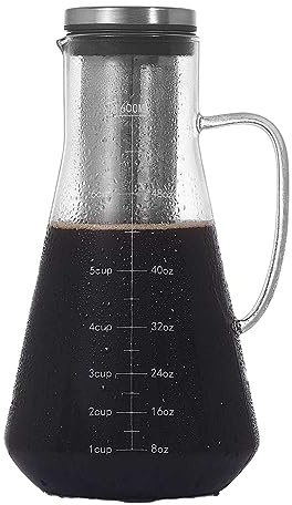 CANDeal Cold Brew Iced Coffee Maker, Glass Iced Tea & Coffee Cold Brew Maker and Pitcher with Silicone Cap & Removable Stainless Steel Filter,Tea Infuser with Spout (1600ml)