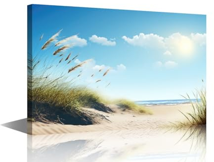 1 Panel Wall Art Beach Scene Painting Print On Canvas Ocean Pictures For Bedroom Home Decor Nature Landscape Modern Artwork Paintings Stretched By Wooden Frame Ready to Hang, 36x24in