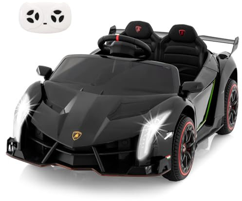 DREAMADE 12V Lamborghini Elektroauto für Kinder mit Hydraulischer Tür, Fernbedienung, Musik, MP3 & LED-Licht, Elektrofahrzeug ab 3 Jahre, Schwarz
