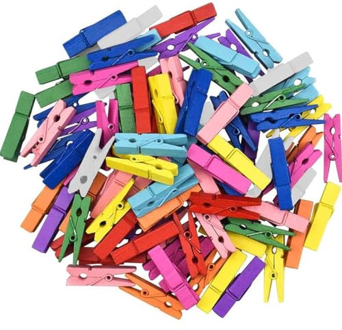 Mini Wäscheklammern Holz Bunt 3,5 cm – 120 Stück für Bastelbedarf Fotoleine Kartenhalter Memohalter Etiketten Tischkarte Deko DIY Clips