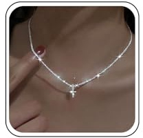 TseenYi Glitter Gypsophila Kette Halskette Cz Kreuz Anhänger Halskette Silber Funkelnde Kette Halskette Kleines Kreuz Halskette Funkelndes Kreuz Glitzer Halskette Schmuck Für Frauen Und Mädchen