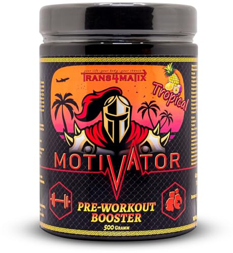 Trans4matix Motivator Pre-Workout Booster, 500g, Tropical, mit Q10, Maca, L-Arginin, Taurin, Guarana uvm.