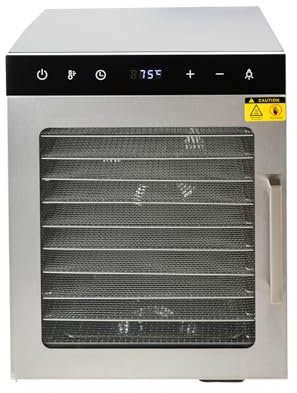 PUDLOR Dörrautomat Edelstahl, 10 Tray Dörrgerät, Doppelventilator 360 ° Effizientes Dry, 30-90℃ Temperaturregelung, geringeres Rauschen Edelstahl Dörrautomat, für Lebensmittel Fleisch Früchte Gemüse