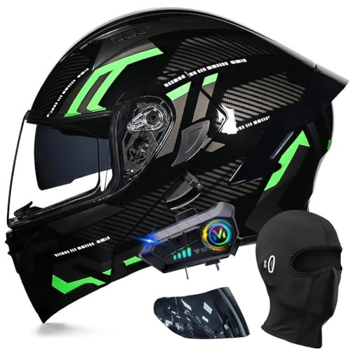 ACLFFSHOP Motorradhelm mit Bluetooth Klapphelm Modulare Helm, ECE Zertifiziert Integralhelm mit Doppelvisier, mit Eingebautem Mikrofon für Automatische Reaktion, für Erwachsene Frauen Männer