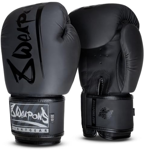 8 WEAPONS Boxhandschuhe Unlimited 2.0, Schwarz-matt, Boxhandschuhe für Training und Wettkampf, Kunstleder, Perfekte Dämpfung und stabile Nähte, Handschuhe für Muay Thai, K1, Boxen, MMA und Kickboxen
