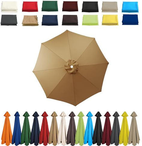 2 m, 2,3 m, 2,5 m, 2,7 m, 3,0 m - Housse de rechange pour parasol de terrasse, 6/8 baleines - Housse en tissu - Auvent de rechange pour parasol déporté, cour, jardin, kaki, 3.0m-6 Streben
