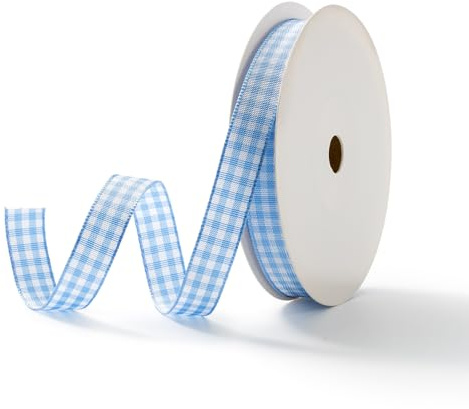 Karoband Schleifenband Kariert Geschenkband 38 mm x 23 m Blau Weiß | Landhaus Dekoband für Festliche Geschenkverpackungen Strauß Dekoration Weihnachten