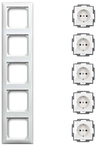 Busch-Jaeger Balance SI Set 5x Steckdose 20 EUC-914 und 5-fach Rahmen 1725-914 Alpinweiß