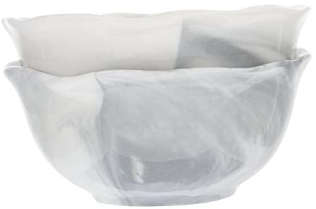KICHOUSE Irregular Ceramic Bowls Marble Pattern Rice Soup Tableware Gray 2pcs Nordic Style Porcelain Kitchen Bowls for Cereal and Oatmeal