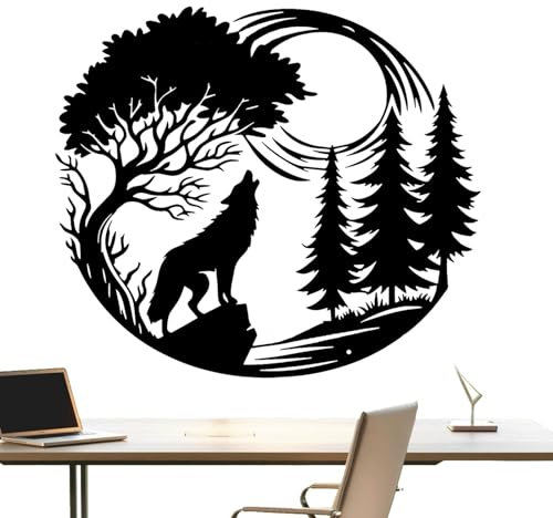 Metall-Wolf-Skulptur,Wolf-Metall-Wandornament - Wildtier-Wand-,Einzigartige heulende Wolf-Wandkunst, kreative Tier-Wandsilhouette, künstlerisch für den Arbeitsplatz, Garten