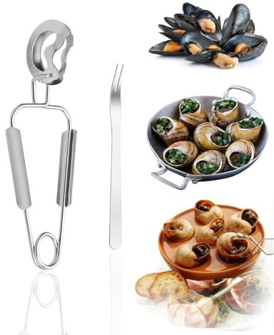 UYRVAPE Schneckenzange und Schneckengabel Set, Schneckenbesteck aus Edelstahl, Meeresfrüchtegabeln, Schnecke, Krabben, Hummer, Werkzeuge zum Servieren im Restaurant, für Privathaushalte, Hotels