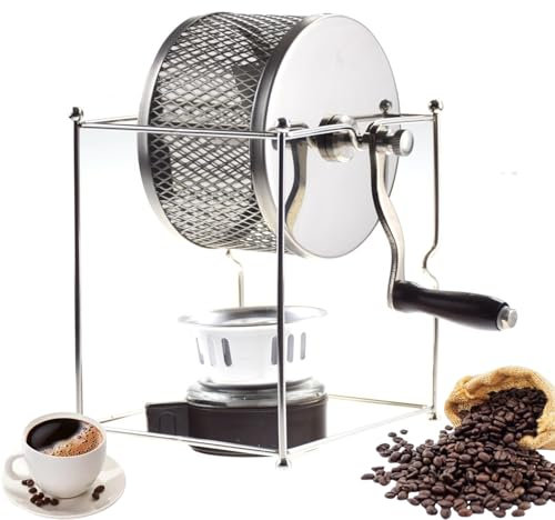 STDZQCWY Coffee Beans Machine, Manual Coffee Bean Roaster Machine, Stainless Steel Roller Even Heating Baking Machine, Compact with Handle Home Kitchen Tool