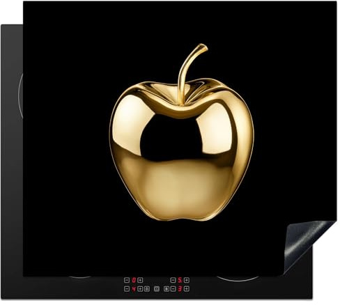KitchenYeah© Herdabdeckplatte Einteilig Herdabdeckung Abdeckplatte für | 60x52 cm - Ceranfeld Abdeckung Induktionskochfeld Aufrollbare Matte Apfel - Gold - Chrom - Schwarz
