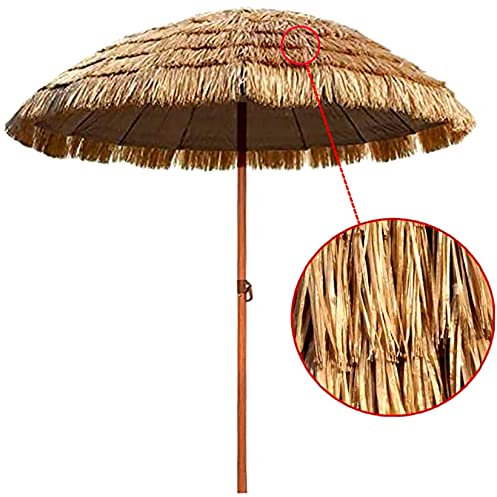 Parasol vintage en paille réglable de 180 cm - Parasol de plage imitation paille pour terrasse, piscine, jardin et balcon - Pare-soleil élégant pour la détente en extérieur