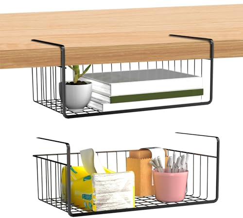 NAIZY Unterregal Aufbewahrungskorb 2 Stück Hängekorb 40x25x15 cm Metall Regal ohne Bohren zum Einhängen Küchenschrank Organizer Schrank, für Küche Büro Bad