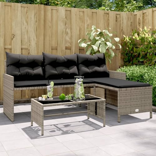 Verderoom Balkon Lounge Polyrattan Gartenlounge Ecklounge Balkon Lounge klein Gartensofa in L-Form mit Tisch und Kissen Ecksofa Lounge Möbel-Grau-Typ 2