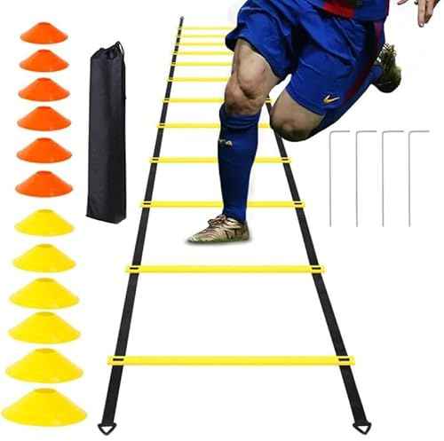Fussball Trainingszubehör, Koordinationsleiter, Fußball Trainingsset, Beweglichkeitsleiter, Flexibles Agility-Leiter-Geschwindigkeitstrainingsgeräteset, Übungsleitern Mit Erdspießen Für Sport, Fitness